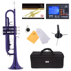 Mendini by Cecilio Bb Trumpet w/Tuner, Stand, Pocketbook, Deluxe Case and 1 Year Warranty, Purple Lacquer MTT-PL+SD+PB+92D   